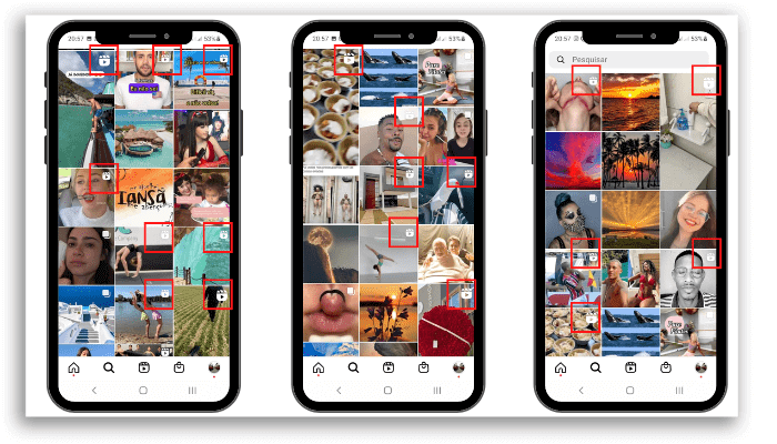 Tela da aba Explorar do Instagram mostrando diversos Reels