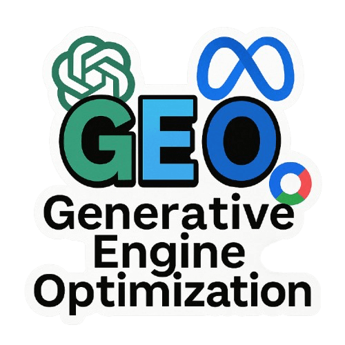 Diagrama conceitual de GEO (Generative Engine Optimization) mostrando fatores como Co-ocorrência, Fontes de Treinamento e EEAT influenciando a resposta da IA